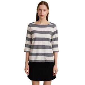 Talbots Sweater Top Womens Size Med Black White Stripe Modest Minimalist Office